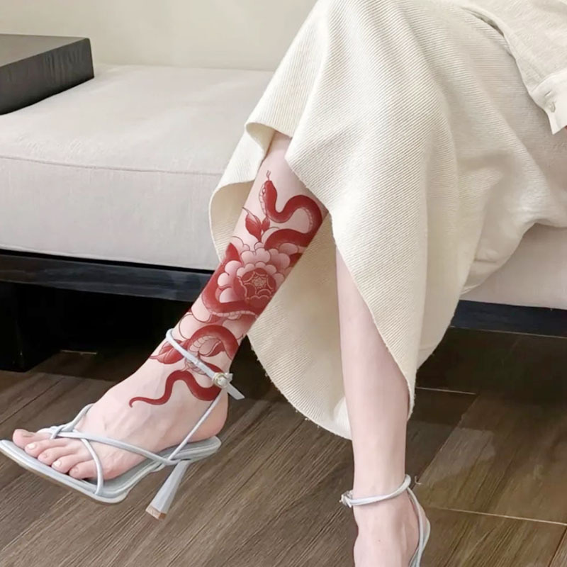 New Snake Coil Peony Tattoo Stickers to Cover Scars, Suitable for Both Men and Women, High-Quality Snake Coil for Waist and Legs, Good-Looking, Regular Waterproof