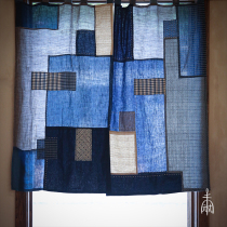 Unfinished grass and wood dyed blue dye tie dyed cotton linen Japanese style and Wind curtain curtain partition can be customized