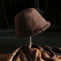 Unfinished Persimmon-dyed linen cotton winter windproof lamb wool plus velvet basin hat bucket hat repair face warm fishermans hat