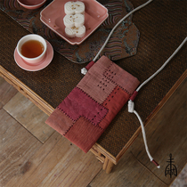 Unfinished plant dyed red powder with cross-over small bag heavy industry patchwork handmade stitching decorative mobile phone bag