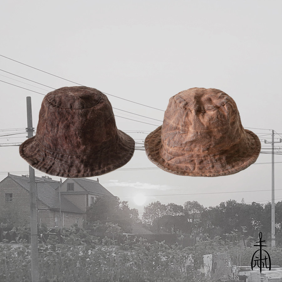 Unfinished Plant Dyeing Persimmon Dyeing Casual Sunscreen Anti-UV Hemp Hat Men's and Women's Fisherman's Hat 3 Colors