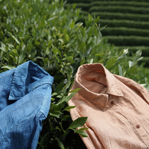 Unfinished plant dyed cotton linen loose neutral Joker base long sleeve lapel shirt