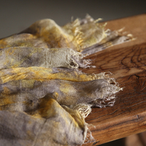 Unfinished plant dyeing oil painting style natural human silk soft and comfortable Joker long hairy scarf wide shawl