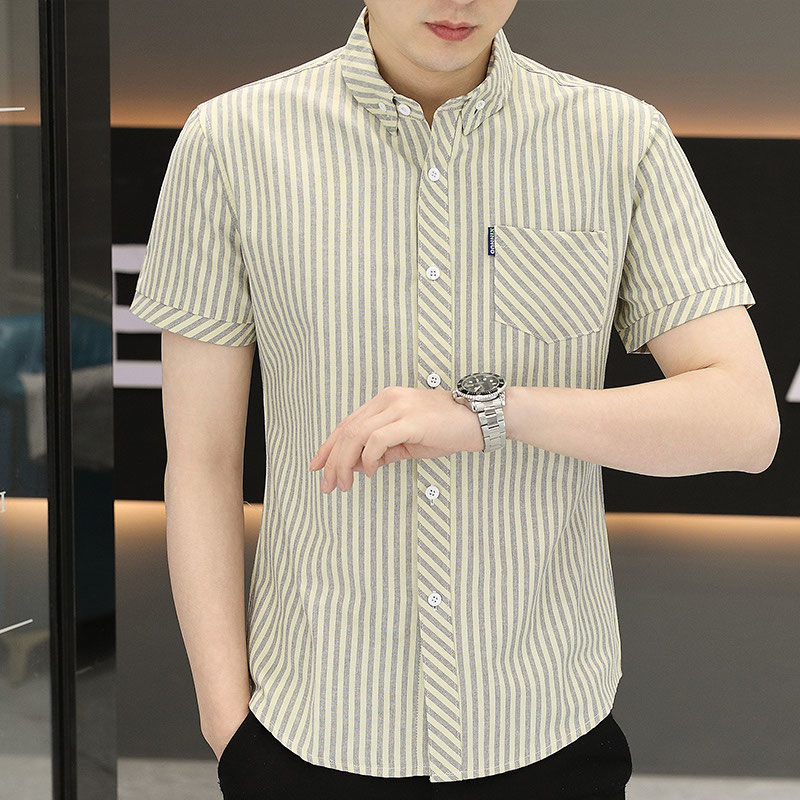 Red Bean Summer Men's Short-Sleeve Shirt Business Casual Stylish Striped Shirt Korean Style Slim Fit Pocket Top