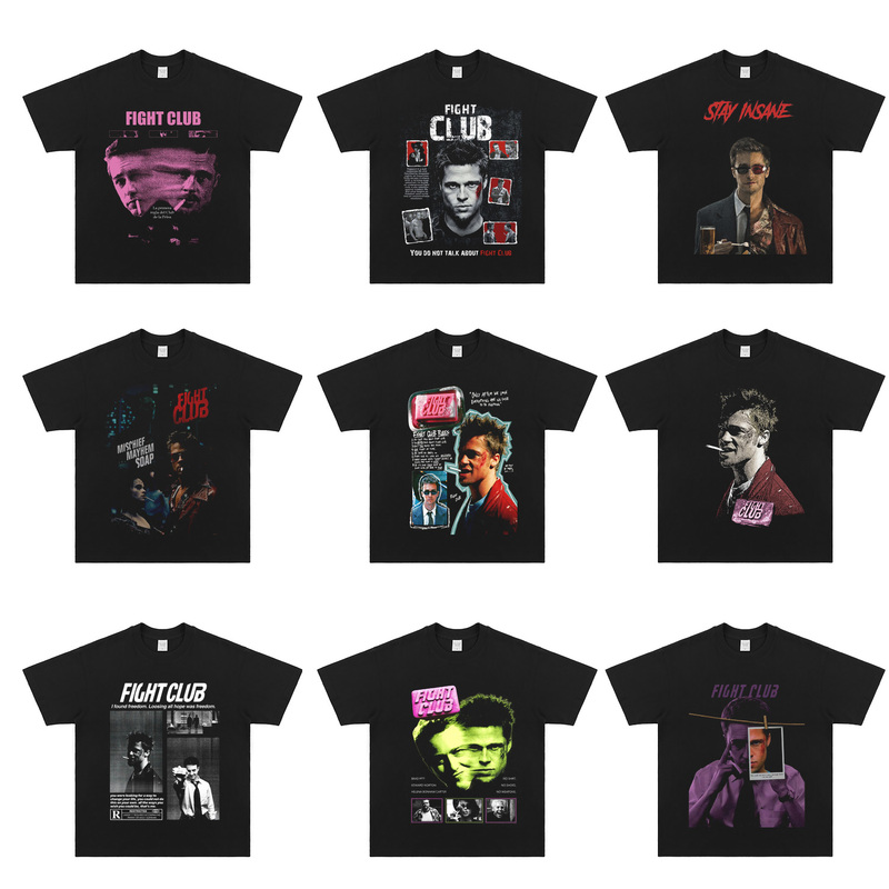 Fight Club Brad Pitt Loose Vintage Distressed Short-Sleeve T-Shirt