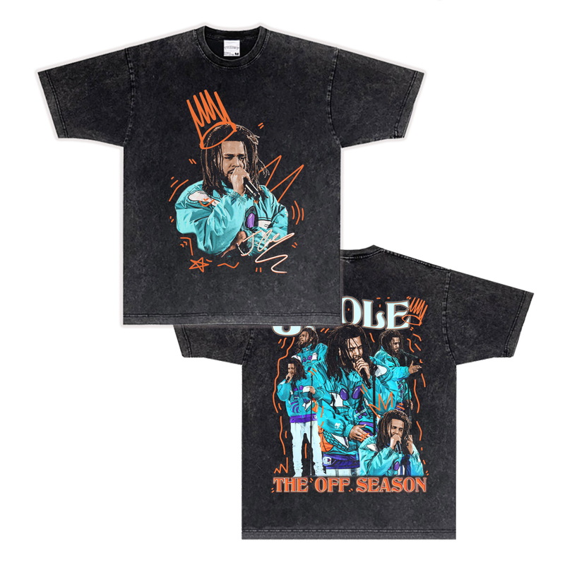 J Cole Vintage T-Shirt Summer Hip-Hop Rap Print Short-Sleeve T-Shirt Retro Washed Distressed Top