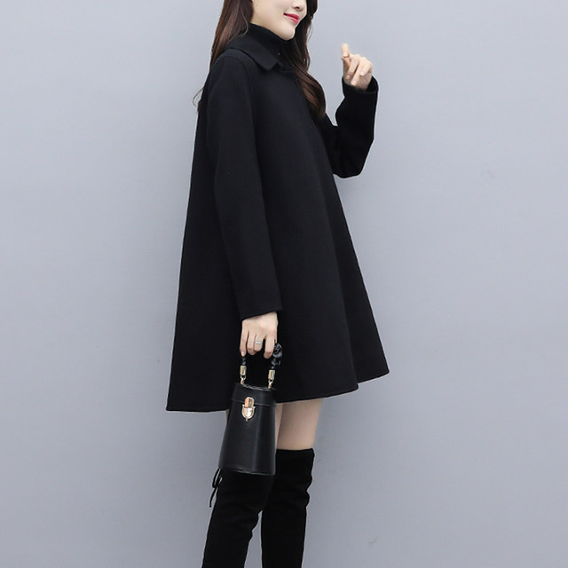 Double-sided cashmere coat for women 2023 autumn new large size women's loose cloak temperament black woolen coat