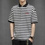Tide thương hiệu Nhật Bản sọc POLO áo sơ mi nam mùa hè thêu retro áo thun ngắn tay ve áo Paul áo raglan tay áo áo polo