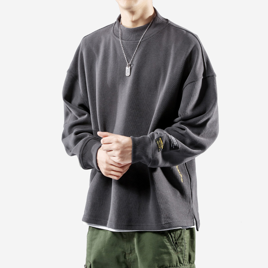 Autumn Japanese retro long sleeve couples loose round neck clothes Korean trend solid color casual pullover coat men and women