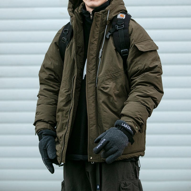 Mountain-Style Hooded Workwear down Jacket for Men, New Winter Thickened Windproof and Cold-Resistant Solid Color Hooded 90% White Duck down Coat