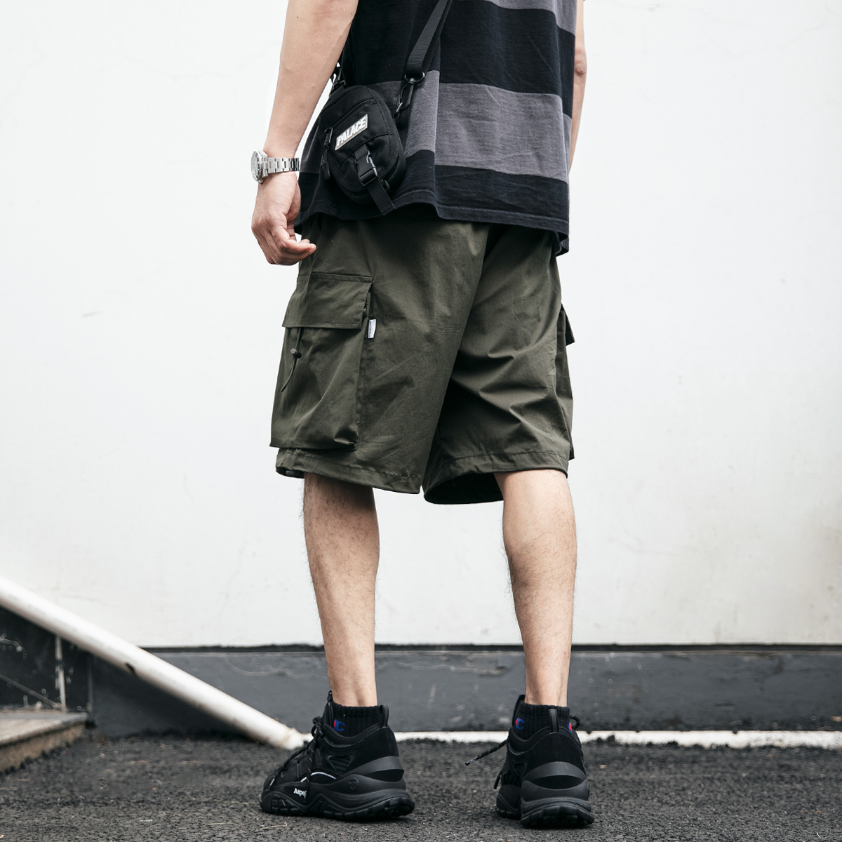 Japanese tide brand loose drawstring overalls shorts five-point pants men's summer youth all-match casual pants national tide five-point pants