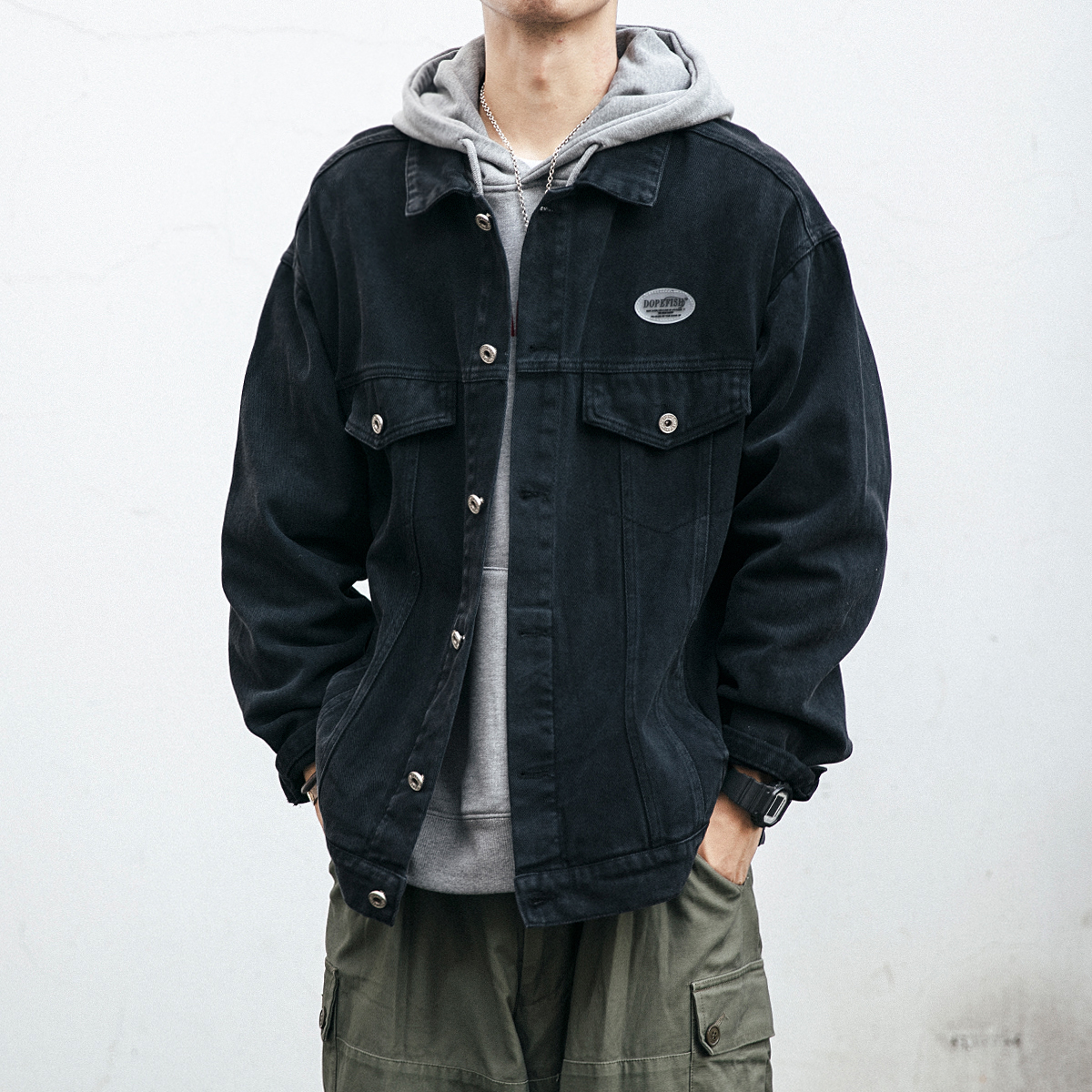 Day series retro black denim jacket men's spring and autumn Korean version trendy loose 100 lap tooling jacket lovers' blouse