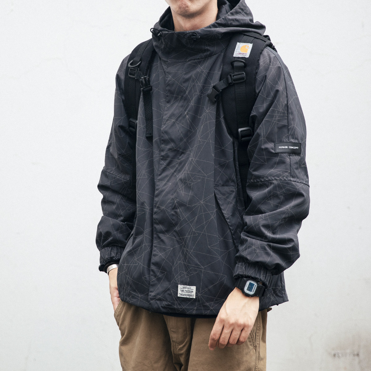 Spring and Autumn Retro Hooded Jacket Boys Trend Versatile Casual Jackets Ins Tide Brand Loose Workwear Jacket Tide