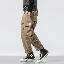 Japanese retro multi-pocket straight overalls Mens fashion brand Yu Wenle pants Mens loose casual pants autumn trousers