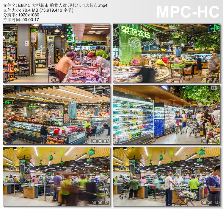 Large supermarket shopping crowd modernised self-selected supermarket HD Real beat film material