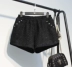 Mùa thu và mùa đông mới màu đen sáng lụa len tweed nhỏ hương gió đàn hồi eo quần hoang dã quần short có kích thước lớn quần short jean nữ Quần short