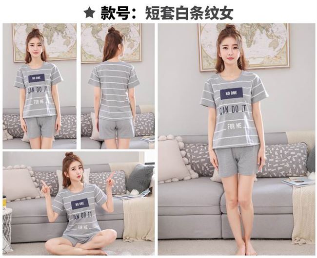 Bộ đồ ngủ nữ mùa hè cotton ngắn tay phiên bản Hàn Quốc có thể mặc ngoài quần ống rộng mùa hè 5 điểm quần dịch vụ tại nhà phù hợp với áo hai dây - Bộ Pajama