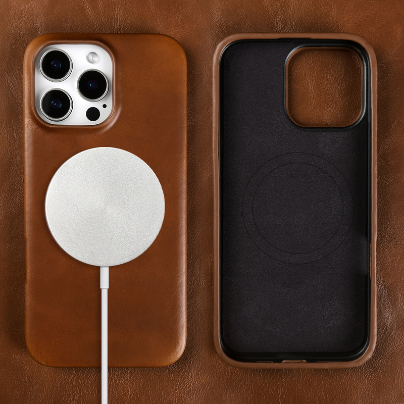 Oil Wax Pattern Genuine Leather Suitable for Apple 16 Pro Max Phone Case 15 Pro New Model 17 Air High-End Business 14 Simple Niche Soft Leather 13 Calfskin 12 Magnetic Full-Cover Anti-Drop 11 Protective Case