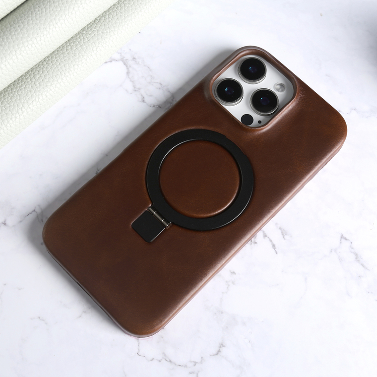 Distressed Oil Wax Leather Minimalist Stand Genuine leather iPhone Case