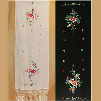 Wide embroidered scarf wild long version shawl mulberry silk handmade double-sided embroidery silk scarf embroidery to send female friends