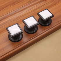 Black and white handle cabinet door European modern minimalist wardrobe drawer cabinet single hole zinc alloy bright chrome square handle