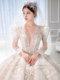 Long-sleeved v lord wedding dress 2021 new bride main yarn small heavy industry palace style high-end trailing 2022