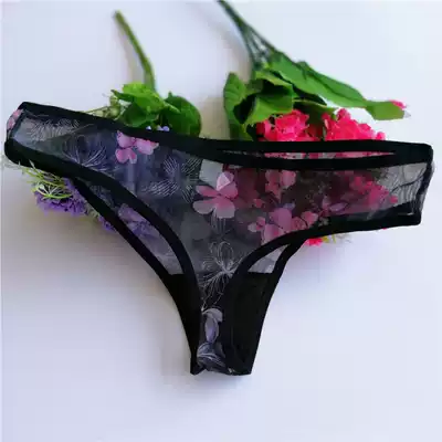 Sexy transparent mesh lace-up see-through underwear women's sex lingerie thong T pants SMS