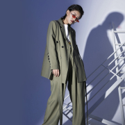 DEPRESSI Quốc Tide mùa thu 2020 mới Vintage eo Xanh Suit Jacket Casual Wide Leg Pants Set Phụ nữ