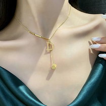 Korean letter necklace D clavicle chain Womens light luxury niche ins cold wind does not fade tassel simple new net red