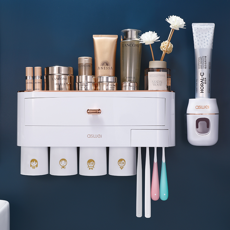 Japan Imports MUJIE Washroom Electric Toothbrush Cup Shelf Shelshelf 2 Persons Children Wall-mounted Free North