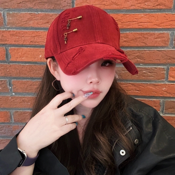 L20 versatile metal pin hole baseball cap frayed distressed cotton couple peaked cap outdoor casual fashion