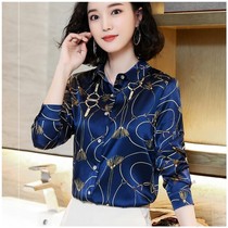 2020 spring and summer new heavy simulation silk printing shirt womens long-sleeved shirt large loose top slim shirt