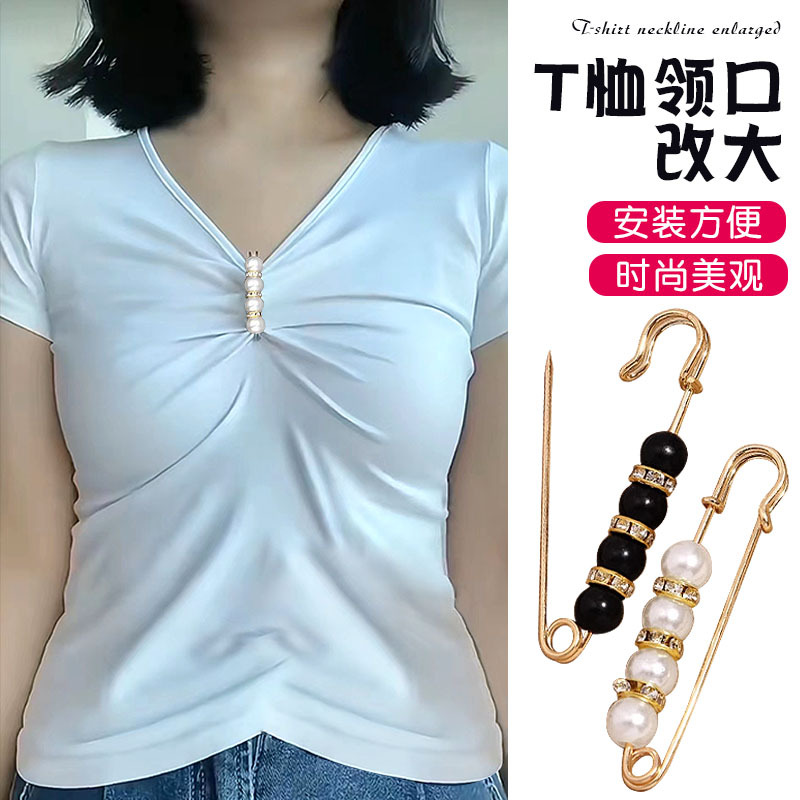 T-Shirt Collar Enlargement Artifact High-End Female Corsage Chest Pin Buckle Clothes Dress Fixed Buckle Pin Accessories