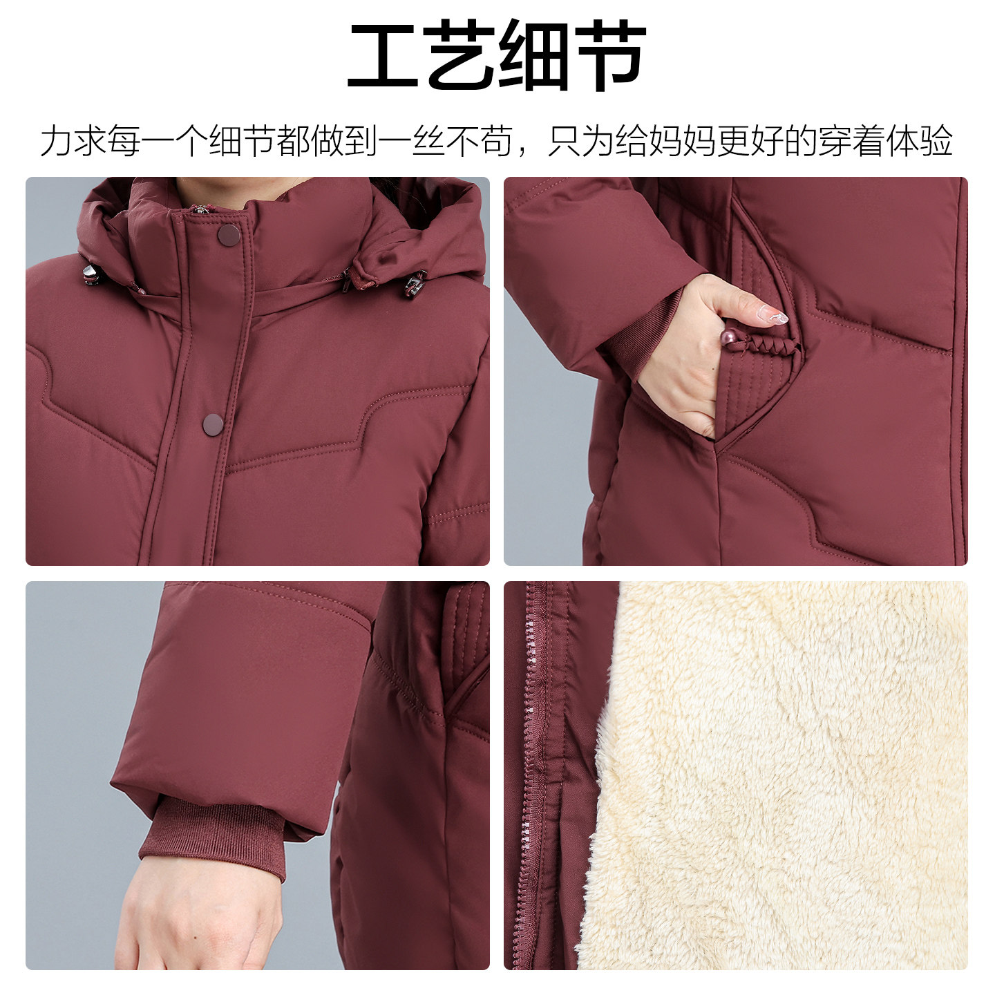 Romon Brand Winter Clothing for Mothers, Fleece-Lined down Cotton Jacket, Fashionable Thickened Warm Cotton Coat, Noble Outerwear for Middle-Aged and Elderly Women