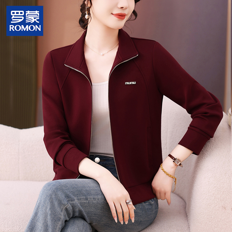 Romon Brand Short Jacket for Mothers, Spring and Autumn 2026 New Style, Petite Casual Cardigan with Stand Collar Sweatshirt
