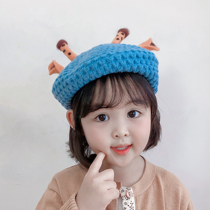 Children's beilee hat Little deer girl autumn winter hair line hat cute super cute painter hat baby fall thin cover beret