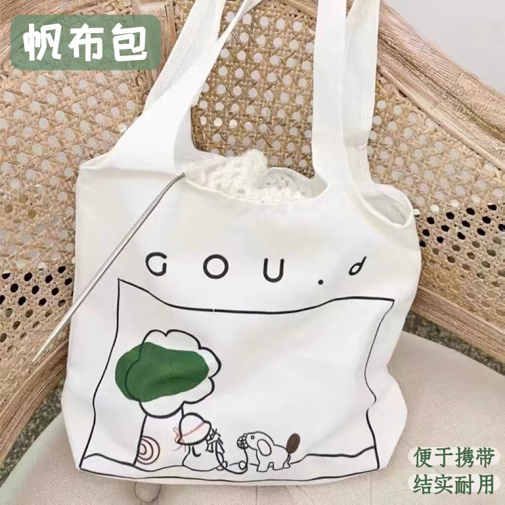 Gou d cartoon print casual canvas bag storage bag large capacity shopping bag out tote bag