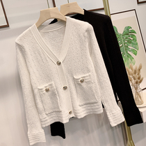 Autumn new V-neck small fragrant style short knitted cardigan women loose thin solid color simple coat top