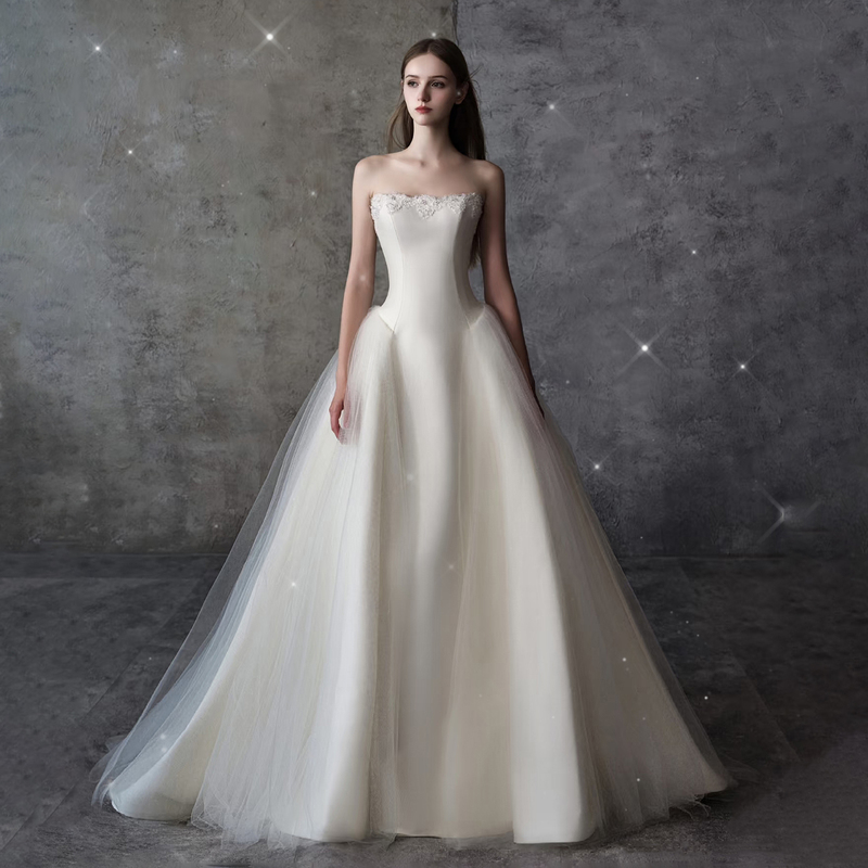 French-Style Strapless Wedding Dress, High-End Satin Piano Exam Performance Dress, Solo Performance Dress, Socialite Banquet Evening Gown French-Style Strapless Wedding Dress, High-End Satin Piano Exam Performance Dress, Solo Performance Dress, Socialite Banquet Evening Gown