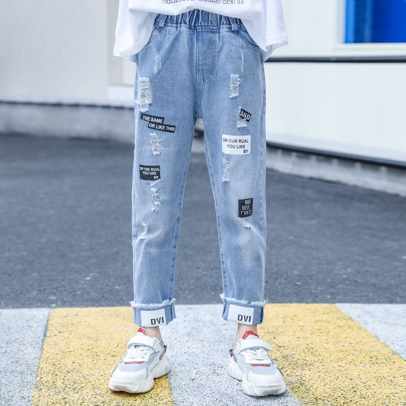 Girl Jeans Spring Autumn Children's Pants With Pants Autumn Slim Fit 2022 New Foreign Pie Long Pants Outside Wearing a Broken Hole