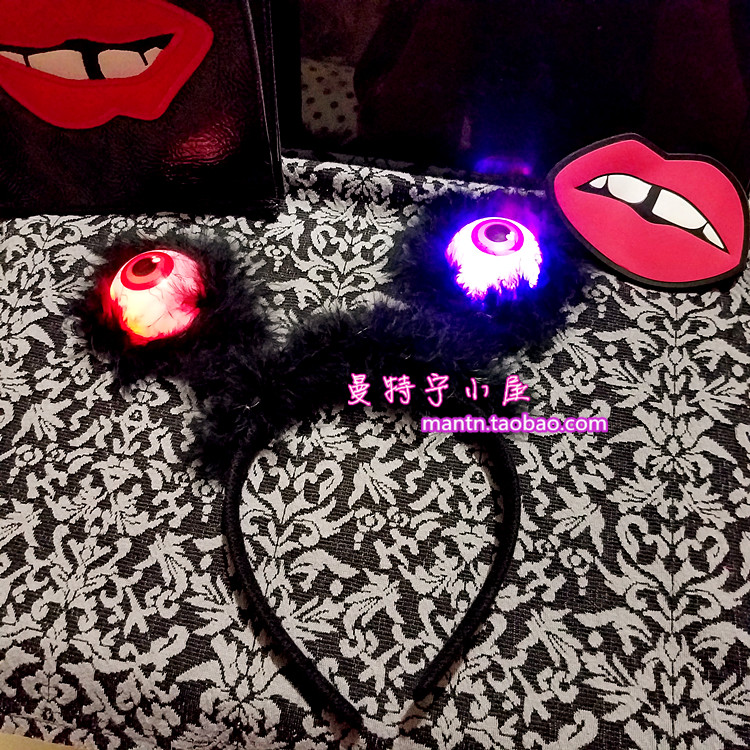 Christmas net red funny feather congestion eye ball flashing light hair band hairpin decoration props adult children
