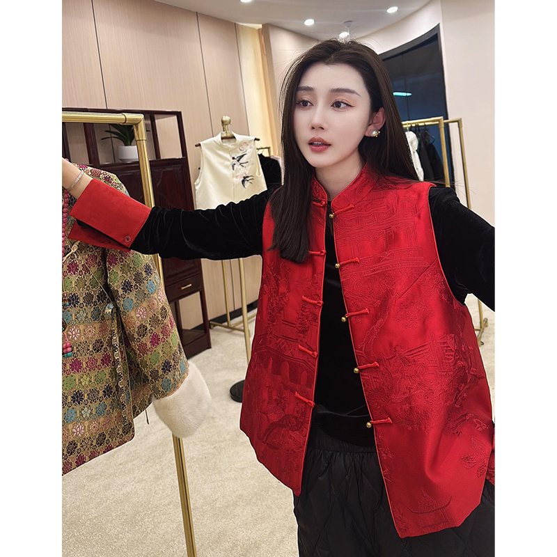 Super-looking new Chinese style Chinese style New Chinese New Year's New Year Red disc buckle Ma A blouse Two sets of women 2023 autumn and winter models-Taobao