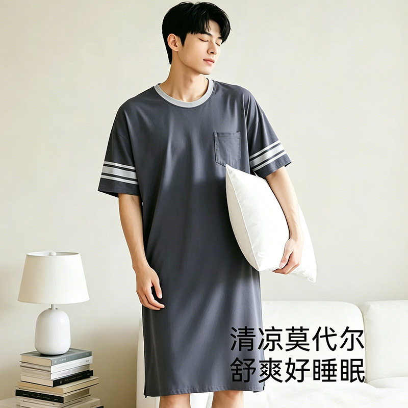 Plus Size One-Piece Bathrobe Men's Pajamas Summer 2026 New Modal Ice Silk Sexy Nightgown Men's Nightgown Plus Size One-Piece Bathrobe Men's Pajamas Summer 2026 New Modal Ice Silk Sexy Nightgown Men's Nightgown