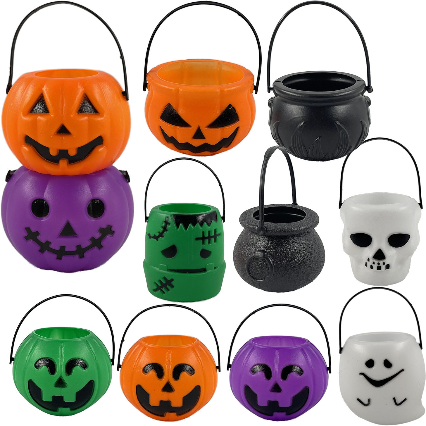 Halloween decorations, pumpkin buckets, children's toys, lanterns, candy jars, baskets, boxes, trick-or-treats props