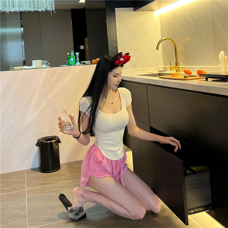 Pink Sports Shorts for Women, Summer High-Waisted A-Line Slimming Petite Casual Wide-Leg Hot Pants, Ultra-Short Pants, Butt-Lifting Pants