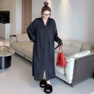 Yuanzijia's new large size autumn new fat mm loose commuting temperament fashionable satin versatile loose slimming dress