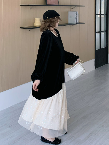 真大码 胖MM丝绒宽松鱼尾连衣裙