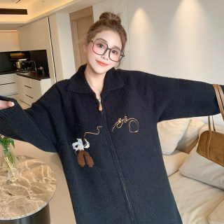 Yuanzijia large size autumn and winter versatile loose fat mm dress commuter long-sleeved casual embroidered knitted cardigan for women
