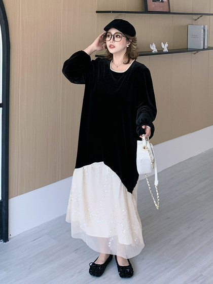 真大码 胖MM丝绒宽松鱼尾连衣裙