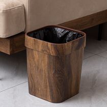 Retro imitation wood grain Chinese trash can home creative living room kitchen toilet paper basket plastic press ring No cover big